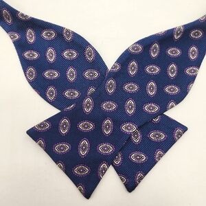 Cremieux bow tie men's blue geometric 100%silk self formal prom wedding new $35